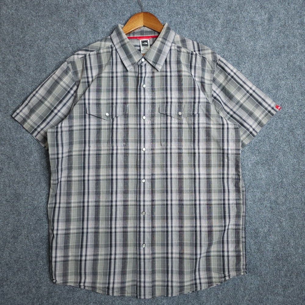 The North Face Shirt Mens XXL Grey Plaid Short Sleeve Pearl Snap Button Hiking - Picture 2 of 8